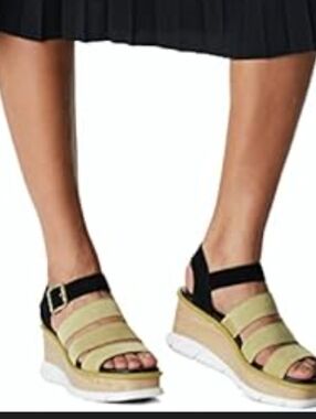 Sorel Joanie Olive and Black Wedge Sandals with Buckle Strap